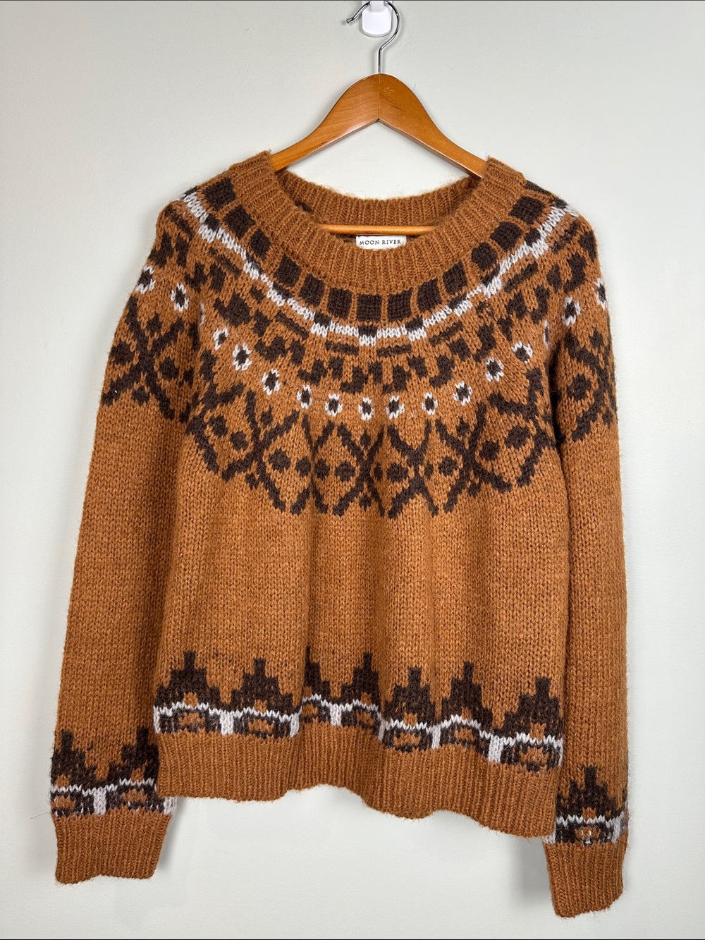 181. MOON RIVER fair aisle low wool sweater brown apres ski